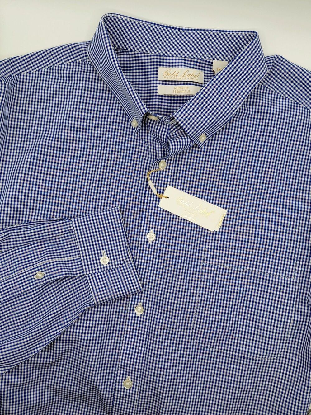 NEW Roundtree & Yorke Gold Label Non-Iron Gingham Button Down Shirt Men's 2XB